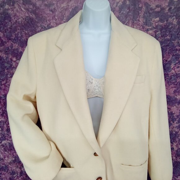 Vintage '80s Mervyns Partners Blazer Wool-Blend 3-Pockets Lined Cream Lady-(L) - Picture 2 of 13